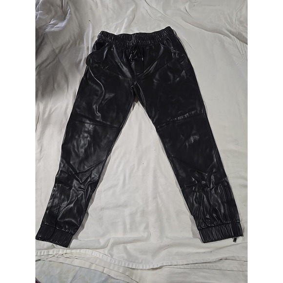 NWT David Lerner Vegan Faux Leather‎ Track Pant Joggers Leggings sz M - Picture 1 of 11
